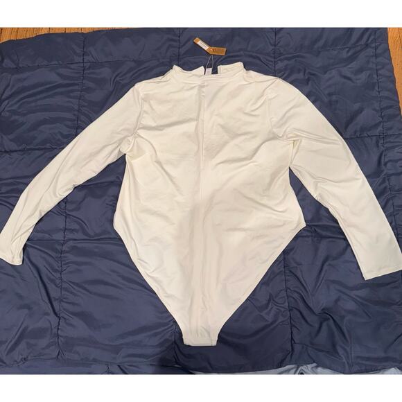 SKIMS SIZE 4X ZIP UP FRONT LONG SLEEVE SWIM ONE PIECE MARBLE WHITE NWT - Picture 7 of 7